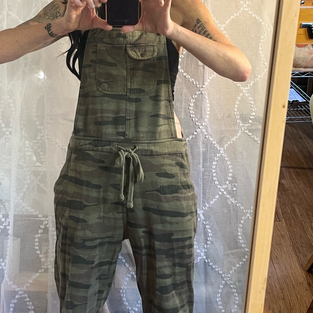 Sweatpants Overalls!!! Camo, lightweight, pockets in front and back.